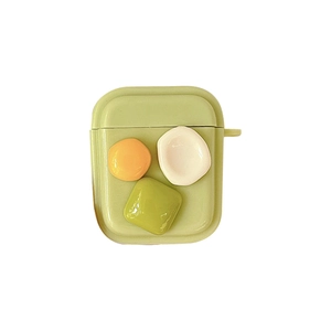 Solid color silicone case for AirPods with three colorful 3D pebble accents and side lanyard hole