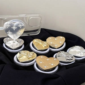 Starry heart and bow magnetic telescopic phone grip in gold and silver plating