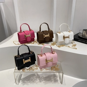Mini Handbag For Women PU Leather Trendy Crossbody Bag With Detachable Gold Chain Strap And Top Handle Square Simple
