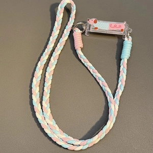 Braided crossbody phone strap with macaron colors and a cute cartoon dachshund charm