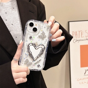 Sparkly iPhone case with 3D silver heart, glitter stars and butterfly accents