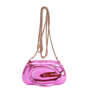 Chic metallic pink hardshell crossbody bag with elegant rose gold chain strap
