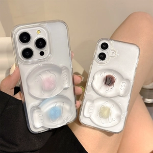 Handheld transparent Taiyaki fish phone case with 3D colorful charms for iPhone 15