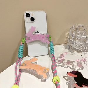 Cartoon animal phone lanyard with thick braided rope and adjustable strap for women