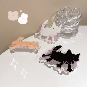 Cute cartoon cat and rabbit phone back clips with adjustable thick braided strap for women