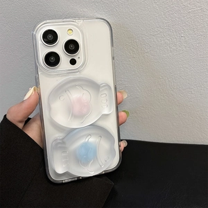 Handheld transparent TPU iPhone case with 3D matte taiyaki fish design on back