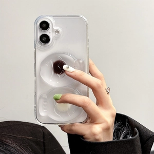 Detail shot of a transparent iPhone case featuring unique 3D fish shaped taiyaki decor