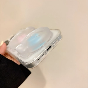 Detailed close-up of precise charging port cutouts on a transparent silicone phone case