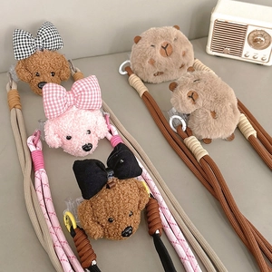 Cordon téléphone capybara et caniche en peluche avec bandoulière tissée réglable chic