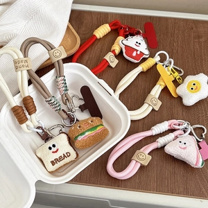 Cordon de Téléphone avec Breloque Alimentaire en Peluche Mignonne Dragonne Anti-Chute Tressée pour Femme Chaîne de Téléphone en Forme de Burger Toast Œuf Glace