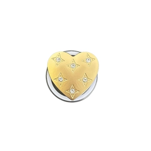 Golden heart-shaped metal phone socket grip with matte finish and star-patterned rhinestones