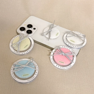 Macaron pastel collapsible phone grip with 3D silver bow and star pattern accent