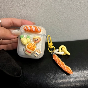 Detailed macro of glittery transparent AirPods case with 3D miniature food charms