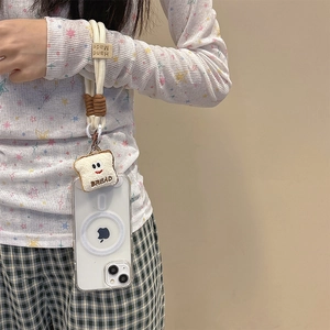 Cordon de téléphone avec pendentif pain en peluche et dragonne tissée à la main