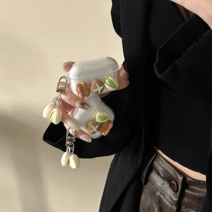 Étui AirPods transparent avec pendentifs 3D cacahuète et pistache au design mignon