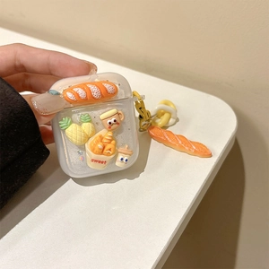 Cute 3D food glitter clear silicone case for AirPods with bread and drink charms