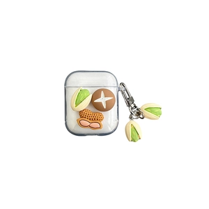 Coque AirPods transparente arachide et pistache 3D avec boucle métal et pendentifs