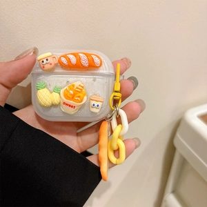 Clear glitter AirPods case with 3D miniature food charms and colorful wrist chain strap