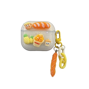 Glitter clear AirPods case with 3D resin food charms and yellow chain keychain