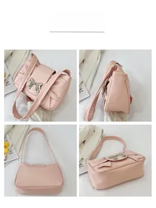 Vue multi-angle d'un sac sous les bras rose plissé avec boucle noeud argenté élégant