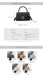 Detailed size chart and parameter guide for the vintage PU leather handbag with heart buckle