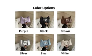 Showcase of minimalist shoulder bags with bow accents in purple, black, brown, and more