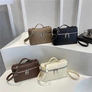Women Trendy Lychee Grain PU Leather Handbag Square Box Vanity Case Double Zipper Crossbody Bag With Top Handle