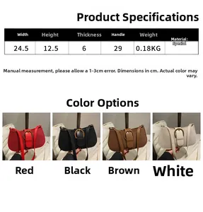 Detailed size chart for vintage underarm bag with four color variants and dimensions