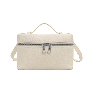 Chic beige lychee leather crossbody square bag with top handle and double zippers