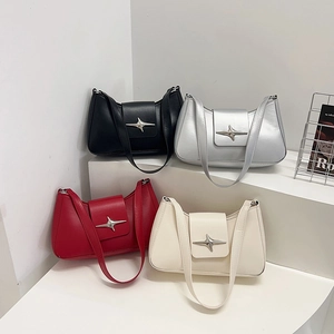 Sac Sous L'Aisselle Femmes Cuir PU Boucle Étoile Métal Sac Épaule Baguette Style Y2K Mode Couleur Unie Tendance