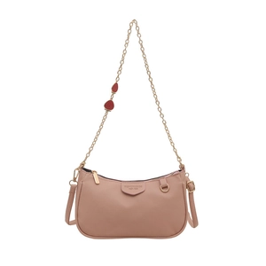 Pink lychee grain leather three-in-one crossbody bag with strawberry gold chain
