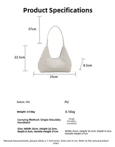 Detailed dimension chart of off-white PU leather hobo bag with size specifications