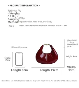 Size comparison of a red PU leather dumpling bag next to an iPhone 16 Pro Max