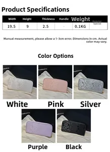 Detailed size chart and five snake skin texture long zipper wallets in various colors