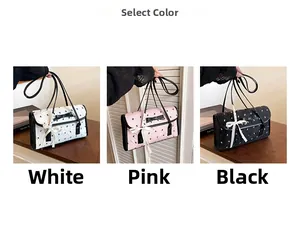Chic quilted underarm bags with bow details in white, pink, and black color options