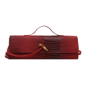 Elegant red crocodile pattern rectangular clutch bag with a golden metal knot fastener