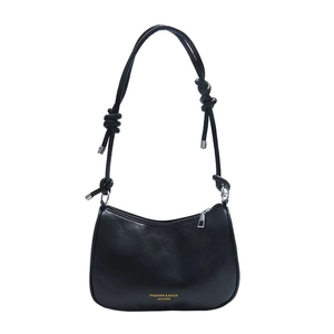Chic black hobo shoulder bag with a knotted strap and silver metal hardware details