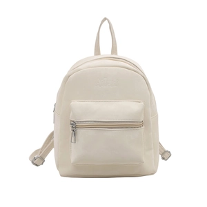 Mini zaino minimalista in pelle PU beige con tasca frontale e spallacci regolabili