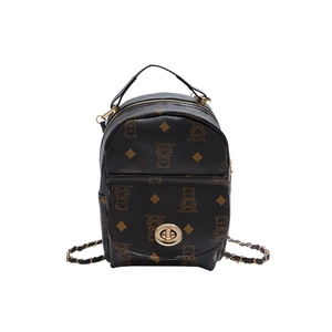 Mini vintage backpack in brown monogram leather with gold chain strap and bear prints