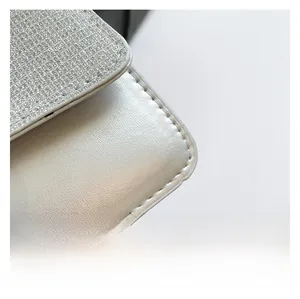 Close-up of silver sequin bag detail with metallic texture and precise stitching