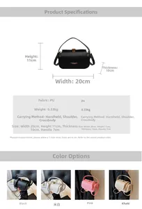 Detailed size specifications for the PU leather crossbody bag showing dimensions and weights