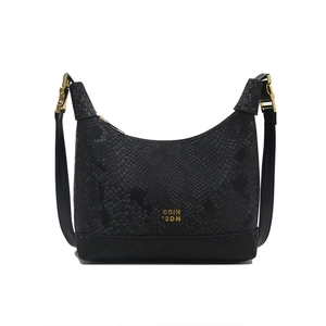 Chic black snakeskin pattern hobo shoulder bag with elegant gold hardware accents