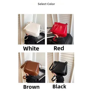 Collage showing vintage saddle bags in white, red, brown, and black colors