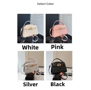 Detailed comparison of luxury crocodile pattern handbags in white, pink, silver, and black