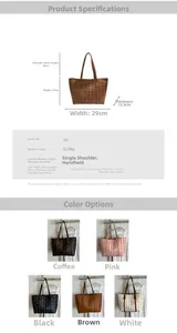 Detailed size chart for large PU tote bag with vintage monogram print and shoulder straps