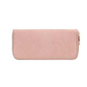 Pochette longue rose motif serpent avec fermeture éclair dorée pour femme accessoire