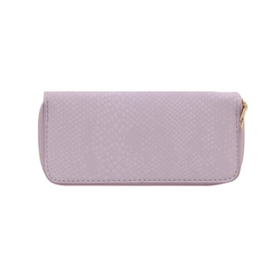 Minimalist light purple sequin wallet with snake pattern texture and gold zipper closure