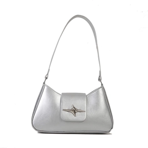 Minimalist metallic silver underarm shoulder bag with star charm for women
