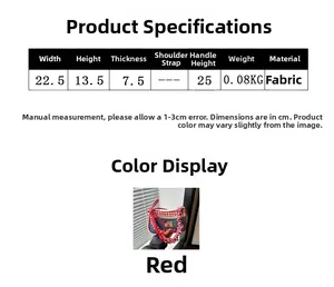Detailed size specifications for the red plaid ballet bow underarm bag with dimensions
