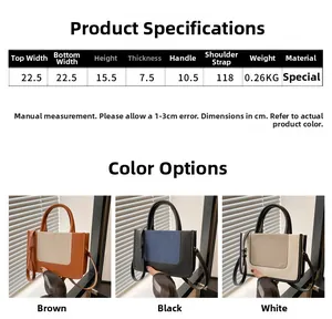 Detailed size chart and dimensions overview for the bicolor panelled crossbody square bag